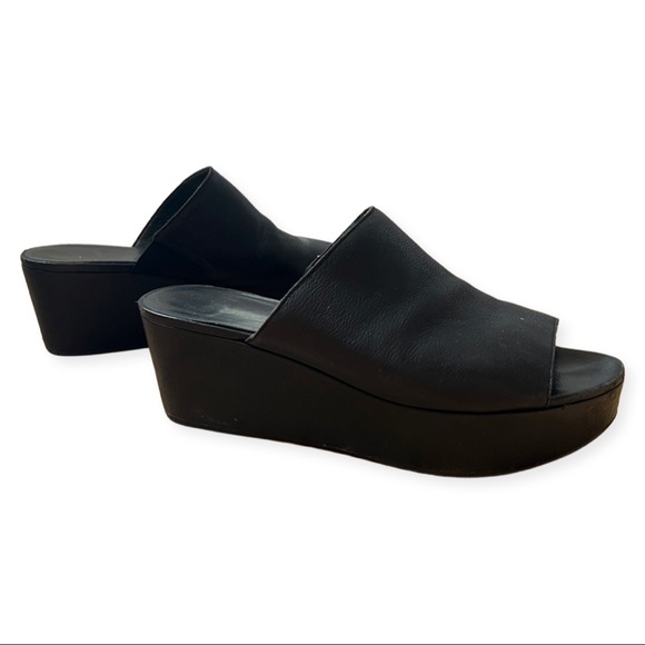 Stuart Weitzman Black Leather Wedge Slides Sandals 7.5